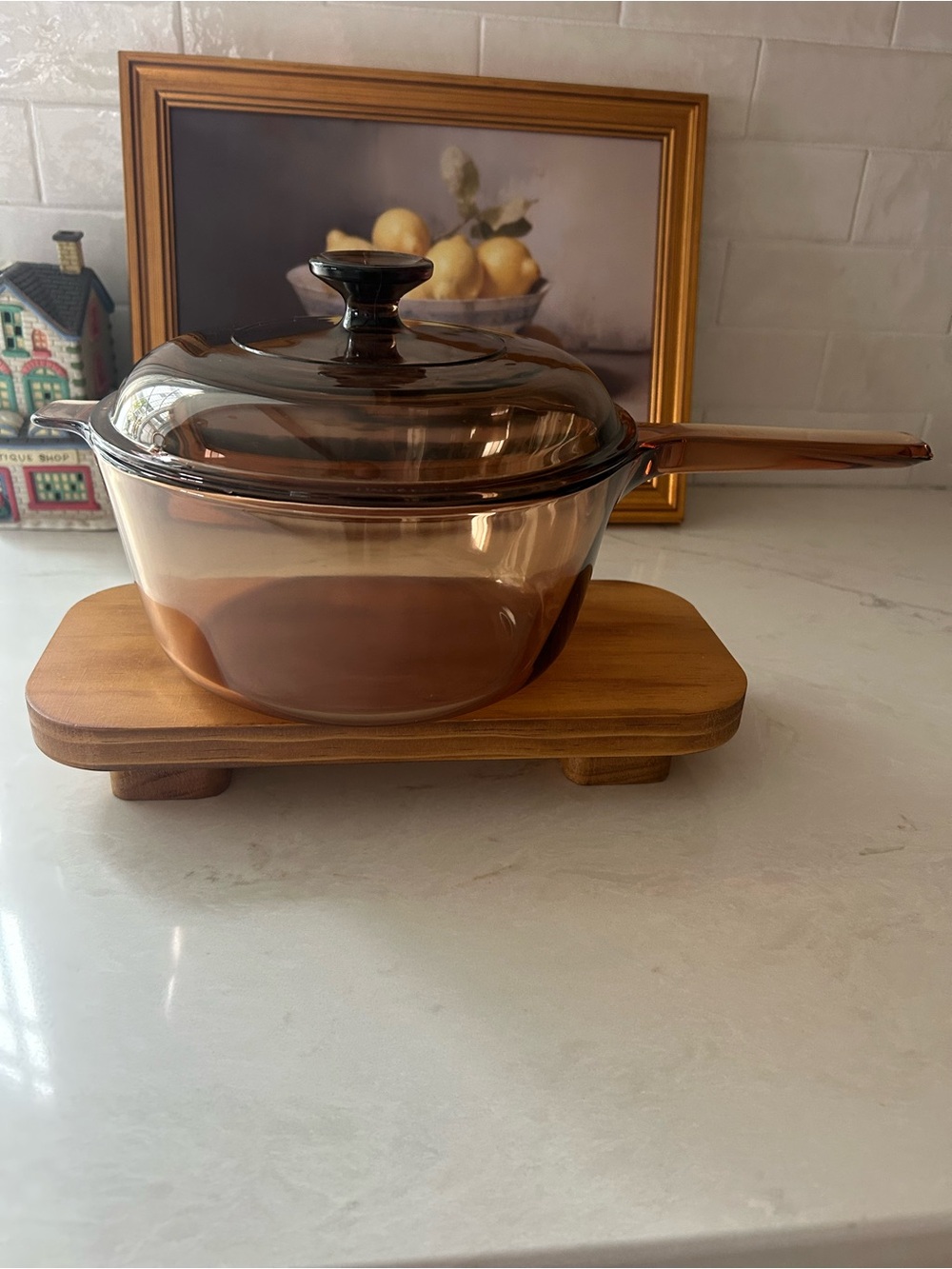 Amber Glass Saucepan with Lid - Amber